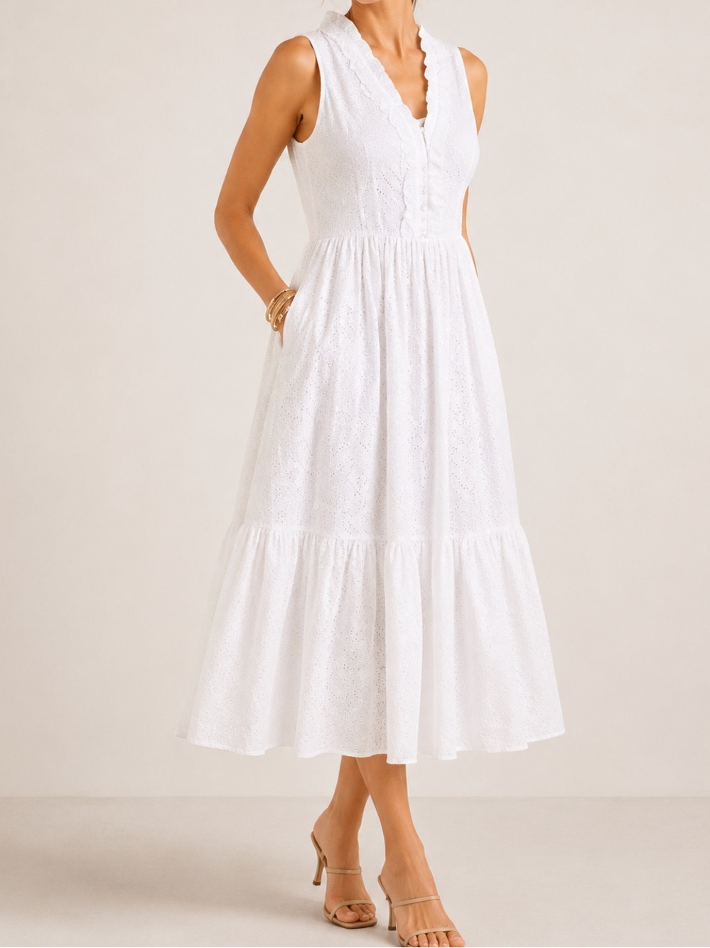 Lilly Pulitzer Shandi White Eyelet Paradise Swirl Resortwear Cotton Midi Dress